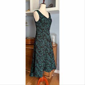 Catherine Malandrino Rosa Jacquard High Low Hem Midi Dress Black Green Sz 2